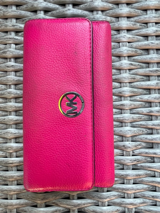 Michael Kors Accessories - Michael Kors Hot Pink Pebbled Leather Wallet with Gold Logo
